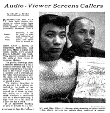 Newspaper article with photo of black woman and man behind her, caption: Mr and Mrs Albert L Brown