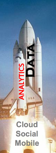 rocket ship with data: analytics, cloud, social, mobile